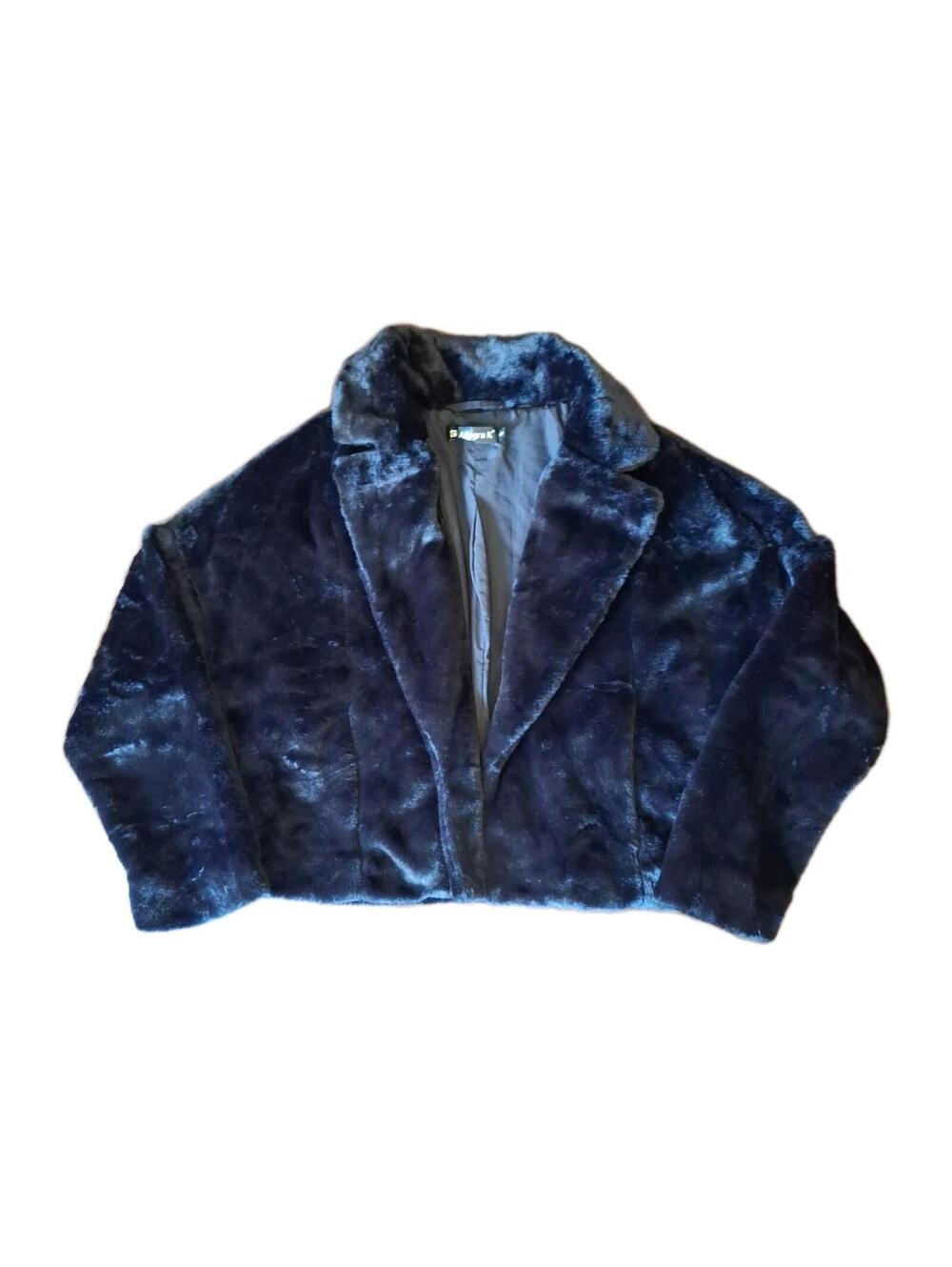 Black Faux Fur Bolero Shrug Cropped Evening Jacket Women EUC - Size S